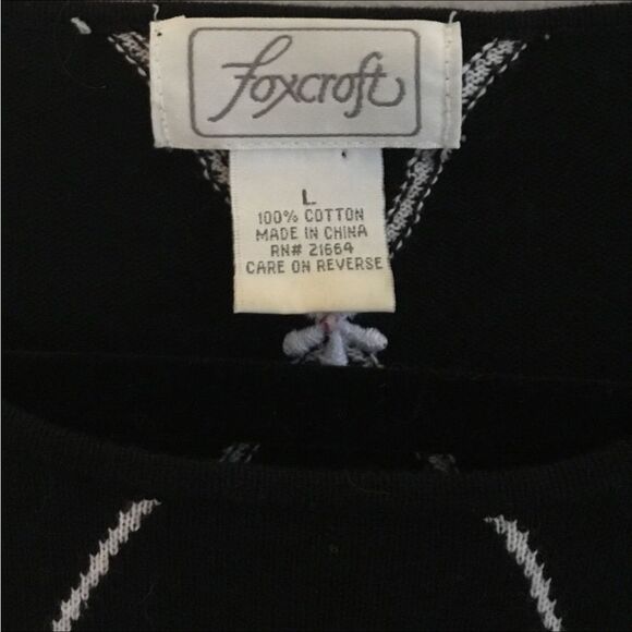 Foxcroft vintage 100% cotton sweater black geometric and flower pattern - Picture 3 of 5